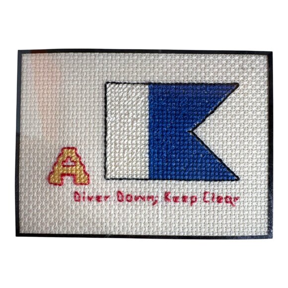 Nautical Signal Flags Embroidery Wall Art In Gold Frame Cross Stitch Beach House - Picture 9 of 9